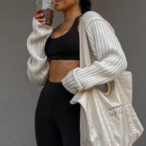 Simonett Shrug Sweater Sleeves in Beige Rib Knit